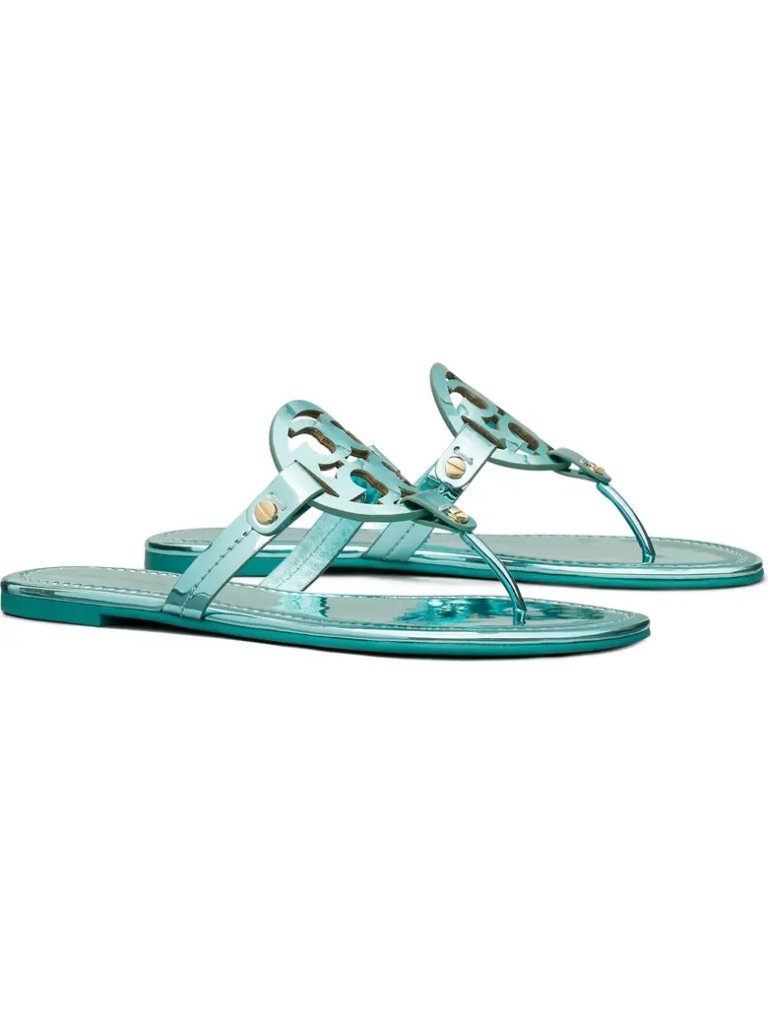 Nib Tory Burch Miller Sandals Metallic Teal Green Us 6.5 7 7.5 8 Authentic